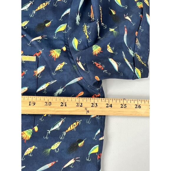 RSVLTS Fishing Lures Camp Shirt Mens XL "Lure 'em in" Navy Blue Button Kunuflex - Picture 6 of 12